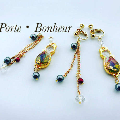 猫のドライフラワーレジンピアス イヤリング・ノンホールピアス