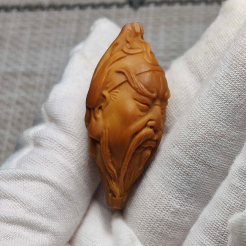 オリーブ核彫刻三国の関羽37731696/4.1g 木材・板 鏡淞堂260040