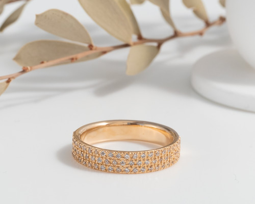 K10YG パヴェ ストレート ダイヤモンド リング スモール 指輪・リング