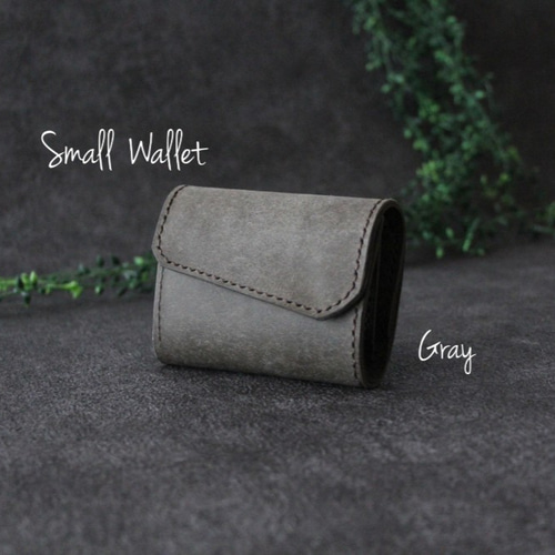 受注生産】小さな財布 グレー【プエブロ】 三つ折り財布 AR