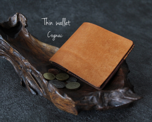 プエブロ】薄い財布【コニャック】 二つ折り財布 AR