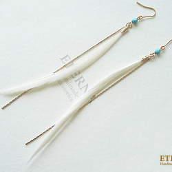 White goose quill with magnesite turquoise, hook earrings 第5張的照片