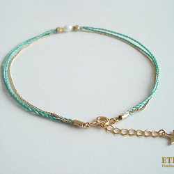 fresh water pearl and metal beads, cord anklet (emerald gree 第3張的照片