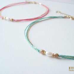 fresh water pearl and metal beads, cord anklet (emerald gree 第4張的照片