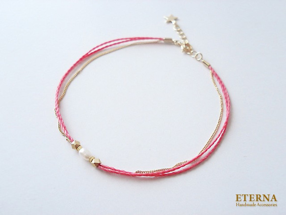 fresh water pearl and metal beads, cord anklet (cherish pink 第1張的照片