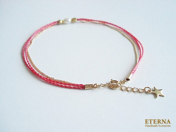 fresh water pearl and metal beads, cord anklet (cherish pink 第2張的照片