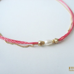 fresh water pearl and metal beads, cord anklet (cherish pink 第3張的照片