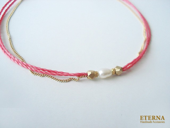 fresh water pearl and metal beads, cord anklet (cherish pink 第3張的照片