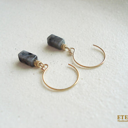 14kgf：Larvikite and metal beads earrings 第2張的照片