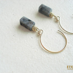 14kgf：Larvikite and metal beads earrings 第4張的照片