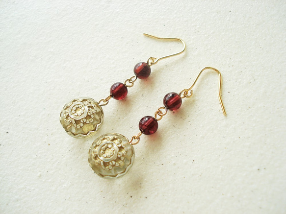 Garnet, antique style hook earrings 穿孔 第1張的照片