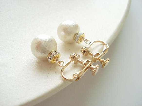 Cotton pearl and Rondelle Bead with Crystal Rhinestones, cli 第2張的照片