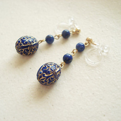 Lapis Lazuli, antique style clip on earrings（夾式） 第2張的照片