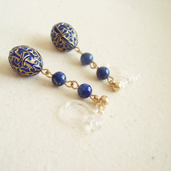 Lapis Lazuli, antique style clip on earrings（夾式） 第3張的照片