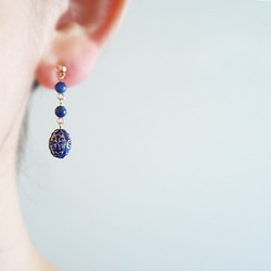 Lapis Lazuli, antique style clip on earrings（夾式） 第1張的照片