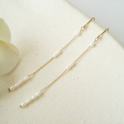 Keshi pearl with long chain, hook earrings 穿孔耳環 第3張的照片