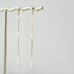 Keshi pearl with long chain, clip on earrings 夾式耳環 第2張的照片