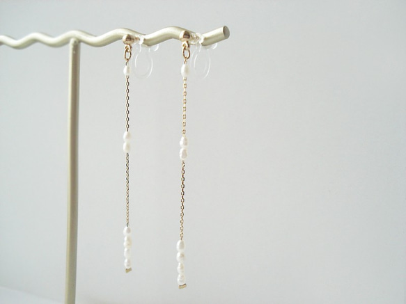 Keshi pearl with long chain, clip on earrings 夾式耳環 第2張的照片