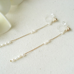 Keshi pearl with long chain, clip on earrings 夾式耳環 第4張的照片