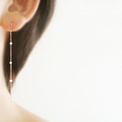 14KGF:White Topaz and long chain, hook earrings（穿孔） 第1張的照片