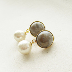 Gray Marble acrylic beads cabochon and cotton pearl, clip on 第4張的照片