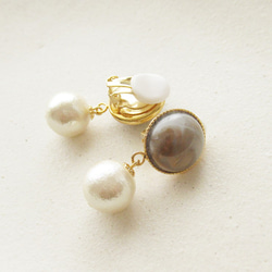 Gray Marble acrylic beads cabochon and cotton pearl, clip on 第5張的照片