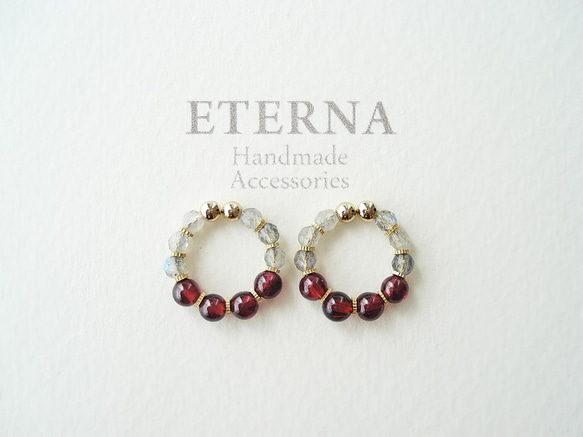 Garnet and Labradorite, tiny hoop earrings 夾式耳環 第3張的照片