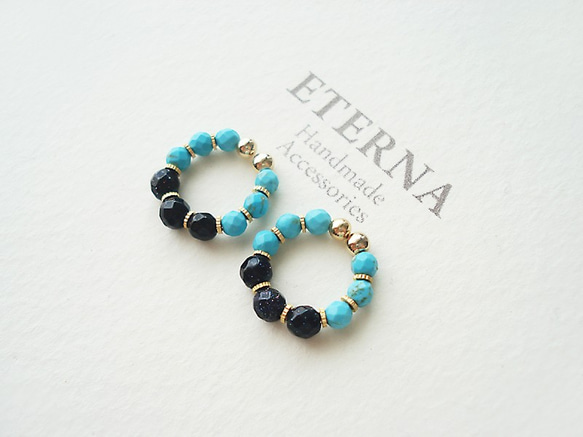 Blue Goldstone and Magnesite turquoise, tiny hoop earrings 第1張的照片