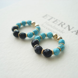 Blue Goldstone and Magnesite turquoise, tiny hoop earrings 第2張的照片