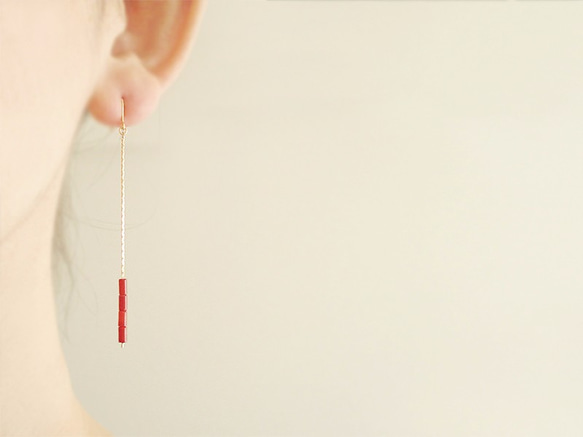 Red sea banboo, long chain hook earrings（穿孔耳環） 第2張的照片