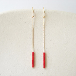 Red sea banboo, long chain hook earrings（穿孔耳環） 第4張的照片