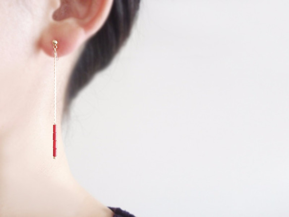 Red sea banboo, long chain clip-on earrings（夾式耳環） 第1張的照片