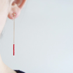 Red sea banboo, long chain clip-on earrings（夾式耳環） 第2張的照片