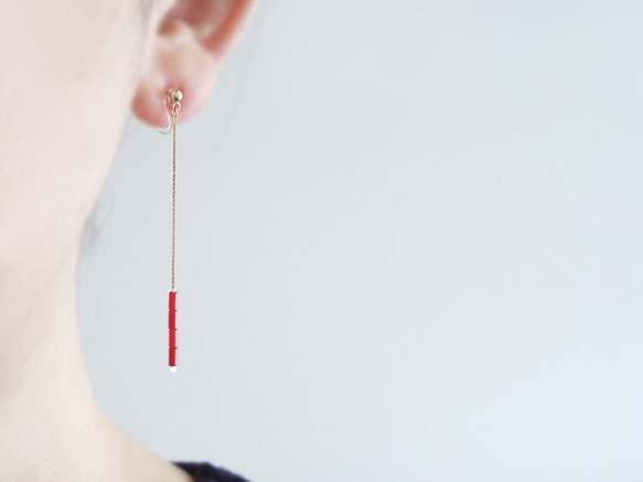 Red sea banboo, long chain clip-on earrings（夾式耳環） 第2張的照片