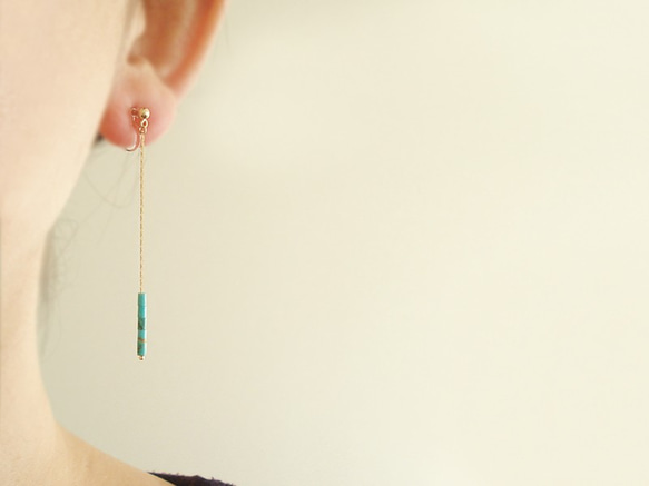 Turquoiz, long chain clip-on earrings（夾式耳環） 第1張的照片