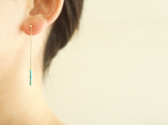 Turquoiz, long chain clip-on earrings（夾式耳環） 第2張的照片