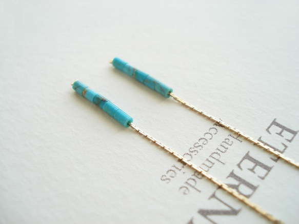 Turquoiz, long chain clip-on earrings（夾式耳環） 第4張的照片