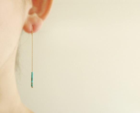 Turquoiz, long chain hook earrings（穿孔耳環） 第1張的照片