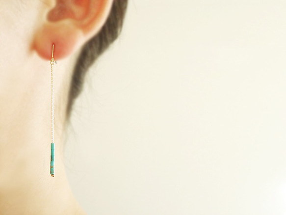 Turquoiz, long chain hook earrings（穿孔耳環） 第2張的照片