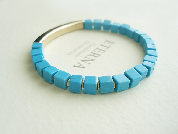 Stabilized turquoise and curved pipe bracelet 第2張的照片