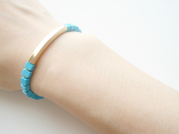 Stabilized turquoise and curved pipe bracelet 第5張的照片