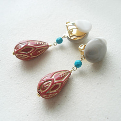 Gray acrylic bead cabochon, turquoise and acrylic beads clip 第3張的照片