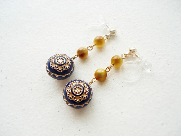 Golden tigereye 虎眼石, antique style, clip on earrings 夾式 第3張的照片