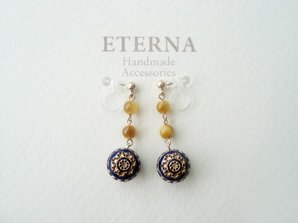 Golden tigereye 虎眼石, antique style, clip on earrings 夾式 第4張的照片