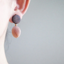 Orange moonstone and wood beads, clip on earrings 夾式 第2張的照片