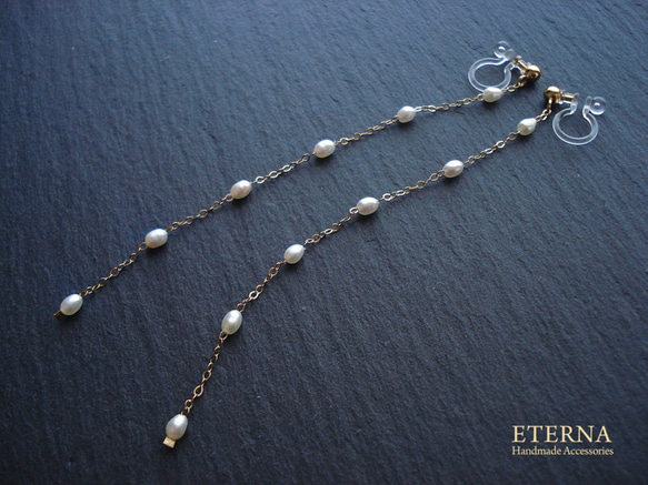 freshwater pearl with 14kgf long chain, clip on earrings 夾式 第1張的照片