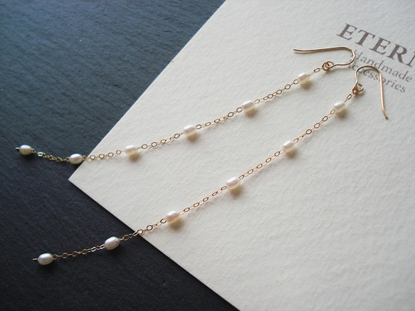 freshwater pearl with 14kgf long chain, hook earrings 穿孔 第1張的照片