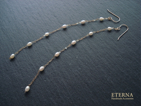 freshwater pearl with 14kgf long chain, hook earrings 穿孔 第2張的照片