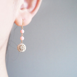 Pink opal, antique style, hook earrings 第1張的照片