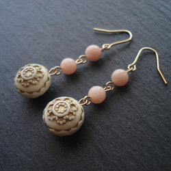 Pink opal, antique style, hook earrings 第2張的照片